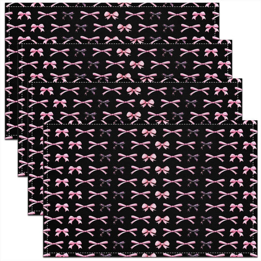 Feelyou Pink Bow Placemats Set of 4 Cute Bowknot Table Mats for Party Kitchen Dining Decoration Holiday Seasonal Grils Bow Knot Place Mat for Dinner Table Indoor Outdoor 18"x12" Non-Slip Easy to Clean