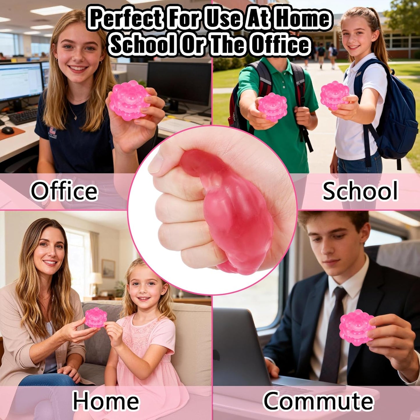 Ice Cube Squishy Fidget Toy, Standard Size 1.96 in Stress Ball for Adults and Kids, Puffwize Soft Textured Sensory Toy with Irregular Shape for Anxiety Relief and Improving Focus(Pink)