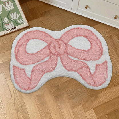 Coquette Bow Rug Pink Bath Mat Bathroom Rugs, Non Slip Cute Bath Rugs Microfiber Plush Bow Decor, Small Preppy Room Decor Washable Absorbent Girl’s Bedside Rug for Bathtub Sink 26"x18"