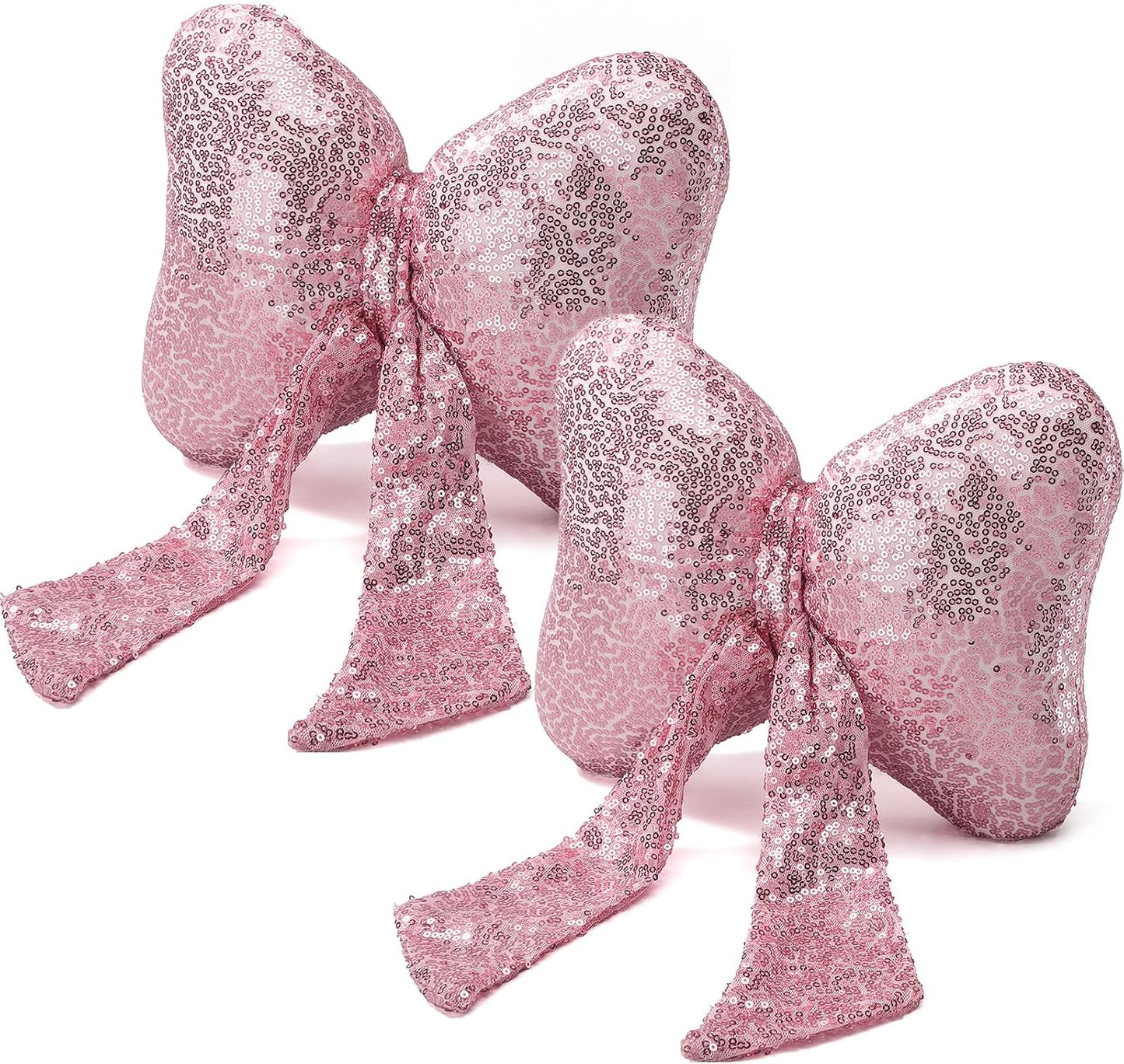 2 Pcs Pink Bow Pillow Bow Shaped Decorative Throw Pillow Soft Cute Cushion for Bed Couch Living Room Decor Women Gift (Sequins,11.5 x 9 Inch)