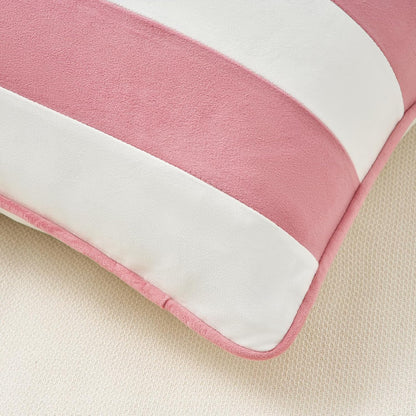 MONDAY MOOSE Decorative Throw Pillow Covers Cushion Cases, Set of 2 Soft Velvet Striped Piping Edge Designs, Pillow Inserts Not Included (20x20 inch, Light Pink/White)