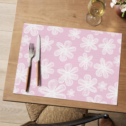 Artoid Mode Pink Flowers Vinyl Spring Placemats Set of 4, Washable Heat Resistant Non-Slip Woven Plastic PVC Place Summer Mats for Farmhouse Holiday Party Dining Table Decor
