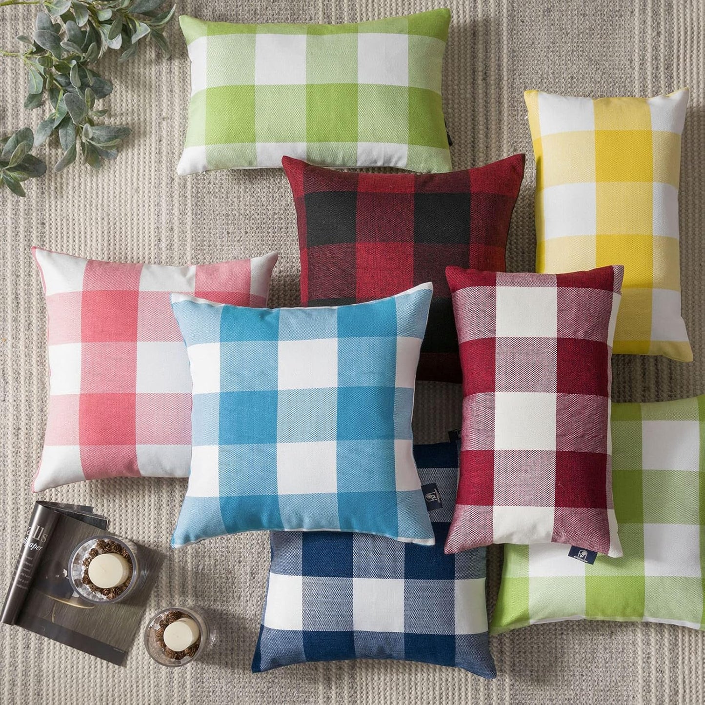 Phantoscope Pack of 2 Gingham Buffalo Check Plaid Throw Decorative Pillow Cover Outdoor Indoor Throw Pillows Farmhouse Square Pillow Cases for Home Decor Pink,18 x 18 Inches