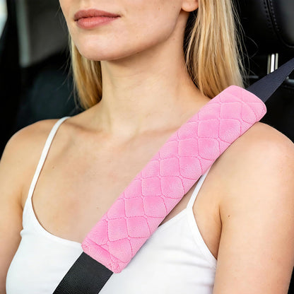 Amooca Soft Auto Seat Belt Cover Seatbelt Shoulder Pad Cushions 2 PCS for a More Comfortable Driving Universal Fit for All Cars and Backpack Pink