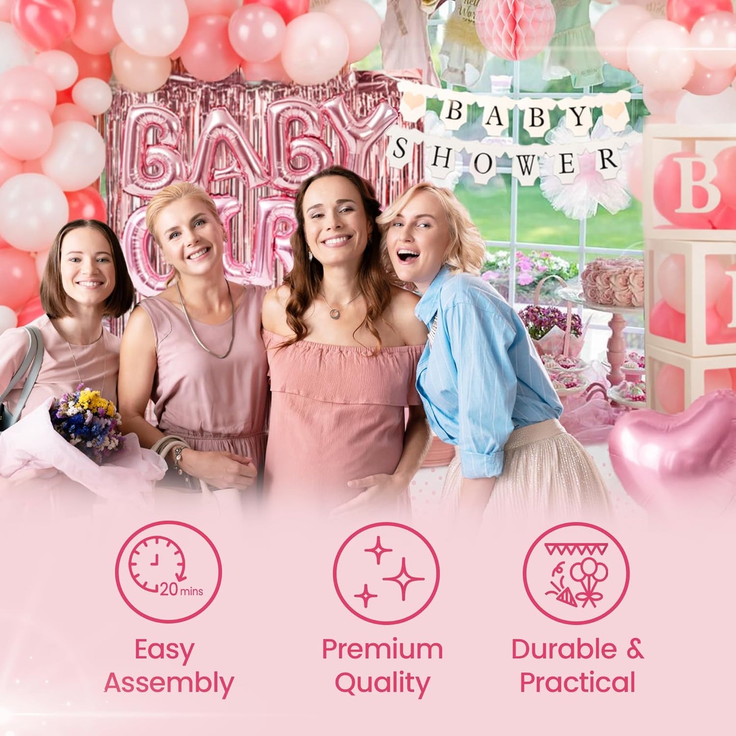 Pink Baby Shower Decorations for Girl - All-in-One inclusive JUMBO Decor Set