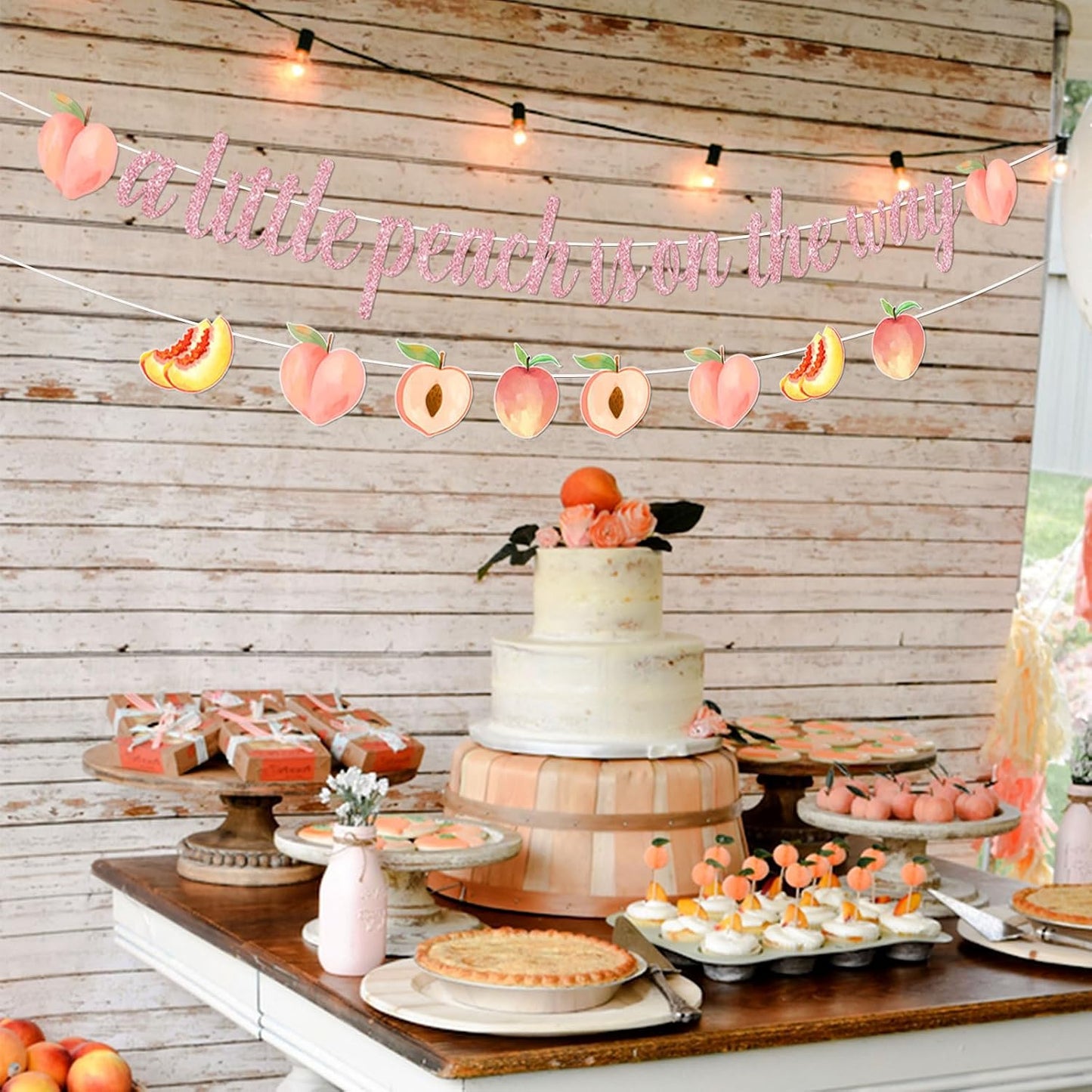 Peach Baby Shower Banner, A Little Peach is on the Way Bunting Garland, Peach Themed Girls Baby Shower Decorations Supplies