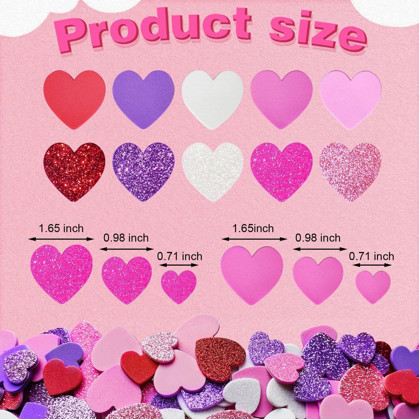 600 Pcs Foam Heart Stickers Red Pink Rose White Purple Hearts Self-Adhesive Stickers for Valentines Day Birthday Party Decor DIY Scrapbooks Greeting Cards Arts Craft Supplies