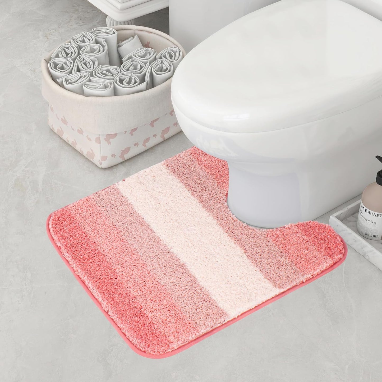 Walensee Bathroom Contour Rug (20 x 24, Ombre Pink) Bath Mat Non Slip Water Absorbent Soft Microfiber Shaggy Bathroom Rug Machine Washable Bath Mat U Shape Toilet Rug