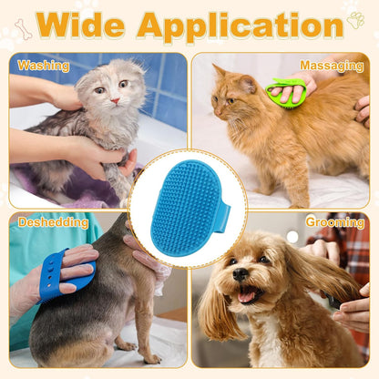 Dog Bath Brush, Silicone Pet Shampoo Brush with Adjustable Ring Handle Massage Scrubber Comb(2Pcs, Pink), for Long Short Hair Dogs and Cats Bathing Cleaning Shampooing