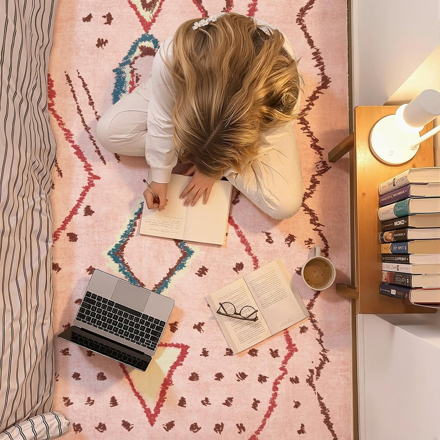 jinchan 5x7 Area Rug Pink Washable Modern Boho Rug Geometric Hot Nerd Floor Rug Soft Low Pile Floor Cover Non Slip Accent Mat Lightweight Cozy Carpet for Living Room Bedroom Dining Room Study Dorm