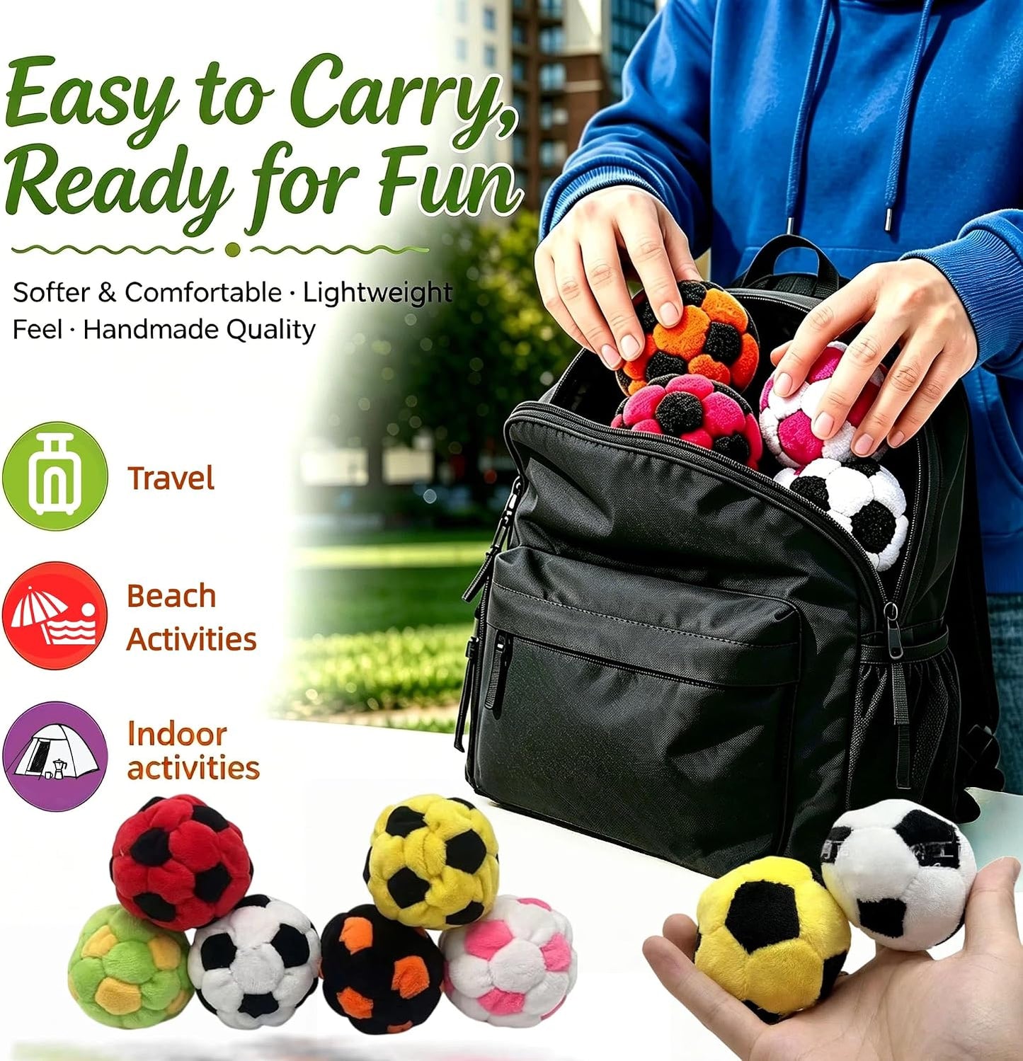 Hacky Footbag Juggling Balls, Soft Plush Sand Filled Hacky for Kids Adults, Coordination Training Soccer Sack Bags, Indoor Outdoor Sports Game Toy, Stress Relief