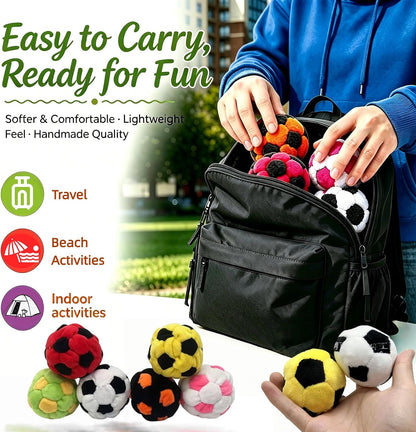 Hacky Footbag Juggling Balls, Soft Plush Sand Filled Hacky for Kids Adults, Coordination Training Soccer Sack Bags, Indoor Outdoor Sports Game Toy, Stress Relief