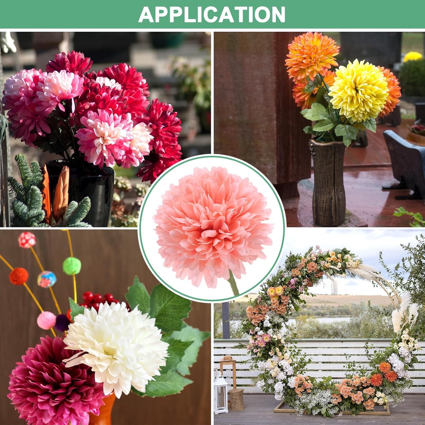 M METERXITY 12-Pack Artificial Chrysanthemum Ball Flowers, 11 Inch Faux Chrysanthemum Silk Bouquets Real Touch Faux Flowers for Home/Wedding/Christmas/Party[Peach Pink]