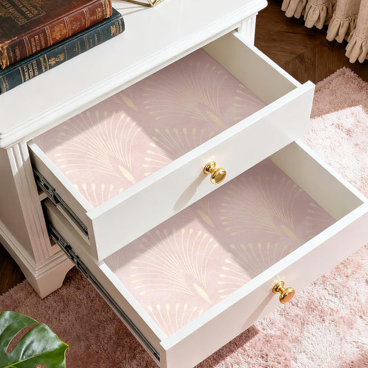 Pink and Gold Geometric Wallpaper Peel and Stick Accent Wall Paper Removable Blush Pink Art Deco Metallic Gold Art Nouveau Peacock Self Adhesive Contact Paper for Drawers Cabinets 17.5x80