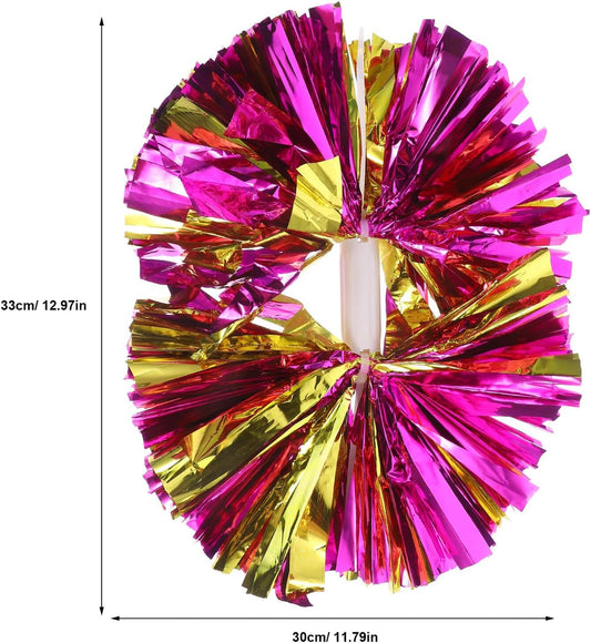NOLITOY 2pcs Cheer Pom Poms for Sports Reusable Handheld Cheerleading Props Lightweight 100g Metallic Pink Gold Suitable for Dance and Cheering Squad