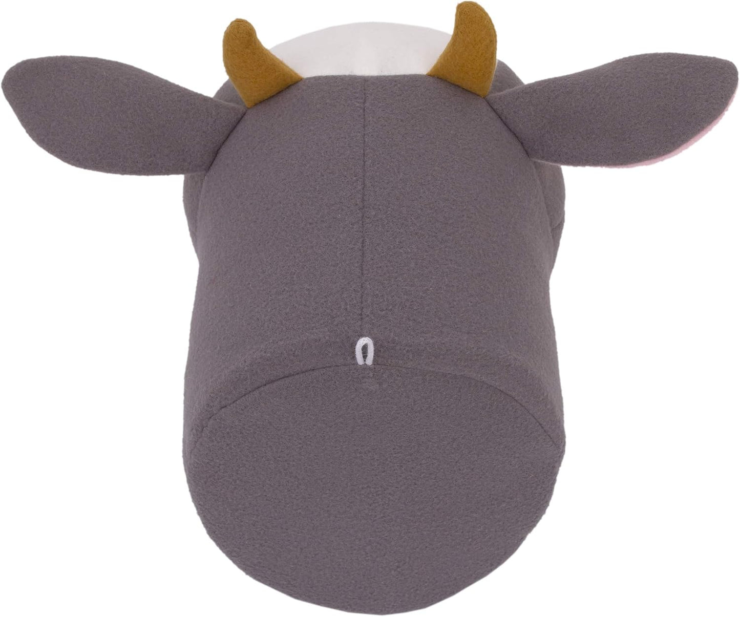 NoJo Plush Fleece Grey & White Cow Head Wall Decor, Charcoal, White, Peach