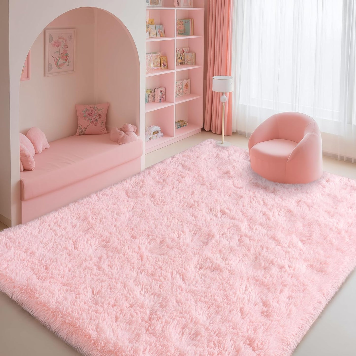 Pink Rugs for Living Room, 5x7 Area Rug for Bedroom Girls Kids Room, Fluffy Shaggy Shag Carpet, Soft Non Slip Aesthetic Decor for Home