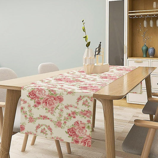 Watercolor Flowers Table Runner,Seasonal Spring Pink Flowers Table Runners Dresser Scarves Table Setting Decor for Garden Wedding Holiday Dinner Home 13x36in
