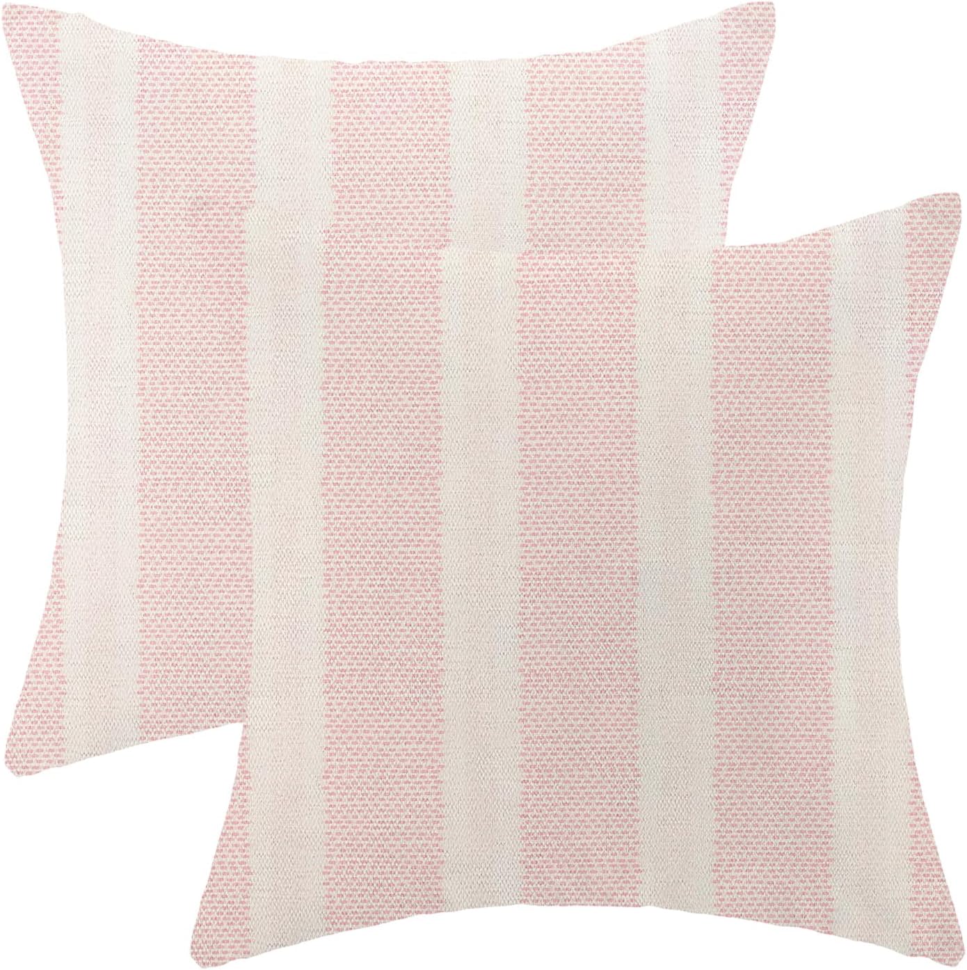 Boho Pillow Covers 18x18 Set of 2 Pink Stripes Throw Pillow Covers Outdoor Decoration Bohemian Style Modern Abstract Decorative Pillowcase Farmhouse Linen Cushion Cover for Home Couch Sofa