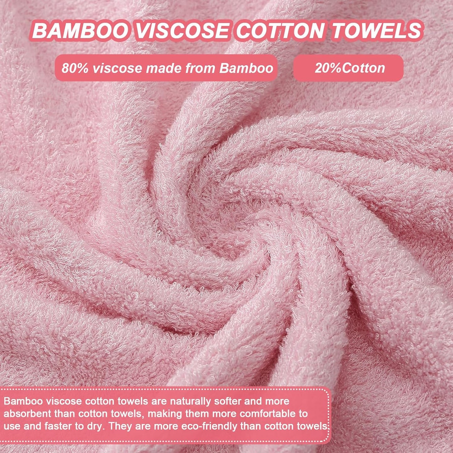 Aibaser Bath Towels, 27x54inch - Natural, Ultra Absorbent Towels for Bathroom, Travel, Gym, Shower and Spa (6 Piece Set) (Pink)
