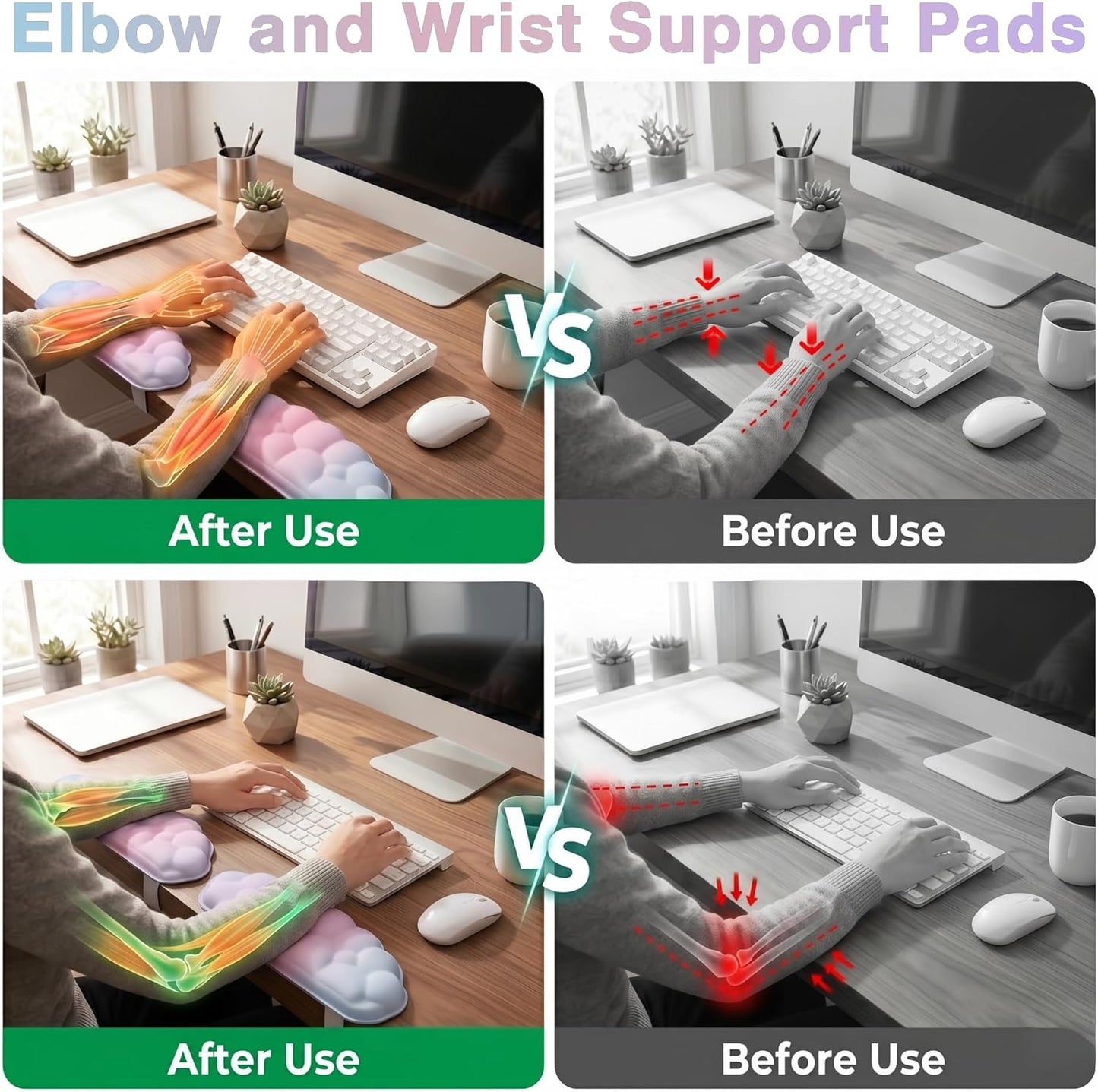 L-Shaped Desk Elbow Pad for Desk Cloud Wrist Rest for Computer Keyboard and Mouse Elbow Wrist Support Padding Non-Slip 2 Pack Ergonomic Desk Edge Cushion Arm Rest for Desktop Gaming Office Pink Purple