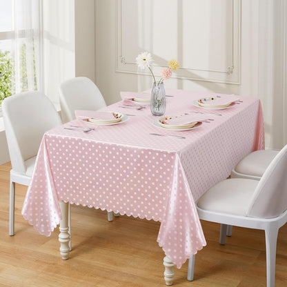 Blush Pink Polka Dot Satin Table Cloth 60 x 84 Inches,Blush Pink Rectangle Tablecloth Stain Resistant Wrinkle Free Silkly Soft Table Cloths for Dining Room, Indoor and Outdoor Use