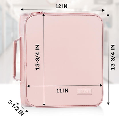 SUNEE Zippered Binder Bag with Handle, 2-Inch 3-Ring O-Ring, 500-Sheet Capacity, Includes Zip Pocket, 5-Tab Expanding File Folder, Multi-Pocket Organizer Binder for Middle School, Pink Lotus