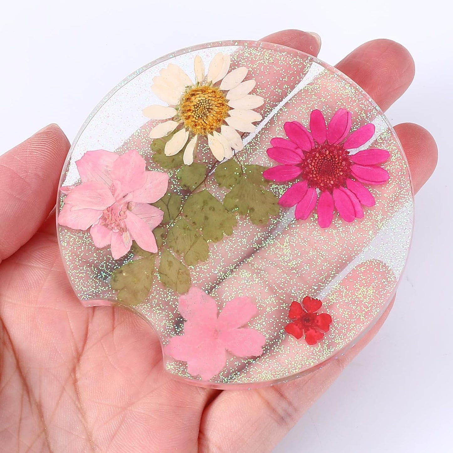 2PCS Resin Coasters, Flower Pink Coaster for Women, Resin Transparent Pink Cup Holder Coaster for Cars, Suitable for Most Cars Cup Holders, Both Functional and Decorative, 2.56 Inch