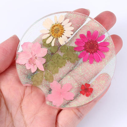 2PCS Resin Coasters, Flower Pink Coaster for Women, Resin Transparent Pink Cup Holder Coaster for Cars, Suitable for Most Cars Cup Holders, Both Functional and Decorative, 2.56 Inch
