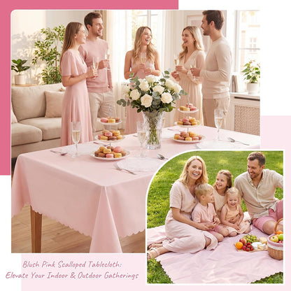 3 Pack Plastic Light Pink Tablecloths, 54 X 108Inch Disposable Spring Tablecloth Scalloped Pink Table Cloth for Rectangle Tables Table Cover for Girls Birthday Baby Bridal Shower Tea Party Wedding