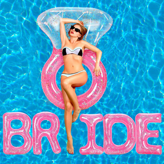 Sumind Bride Bachelorette Pool Floats 61 Inch Large Diamond Ring Float and 5 Inflatable Glitter Bride Party Pink Engagement Ring Floatie Stagette Decor Gift for Swim Tube Beach Shower Wedding Outdoor