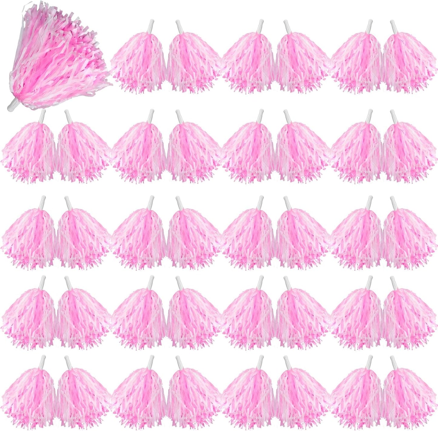 Lenwen 40 Pack Pom Poms Cheerleading Sports Dance Spirited Plastic Cheer Pompom Cheerleading Poms with Handles for Adults Rooters Sports Team Cheering Party