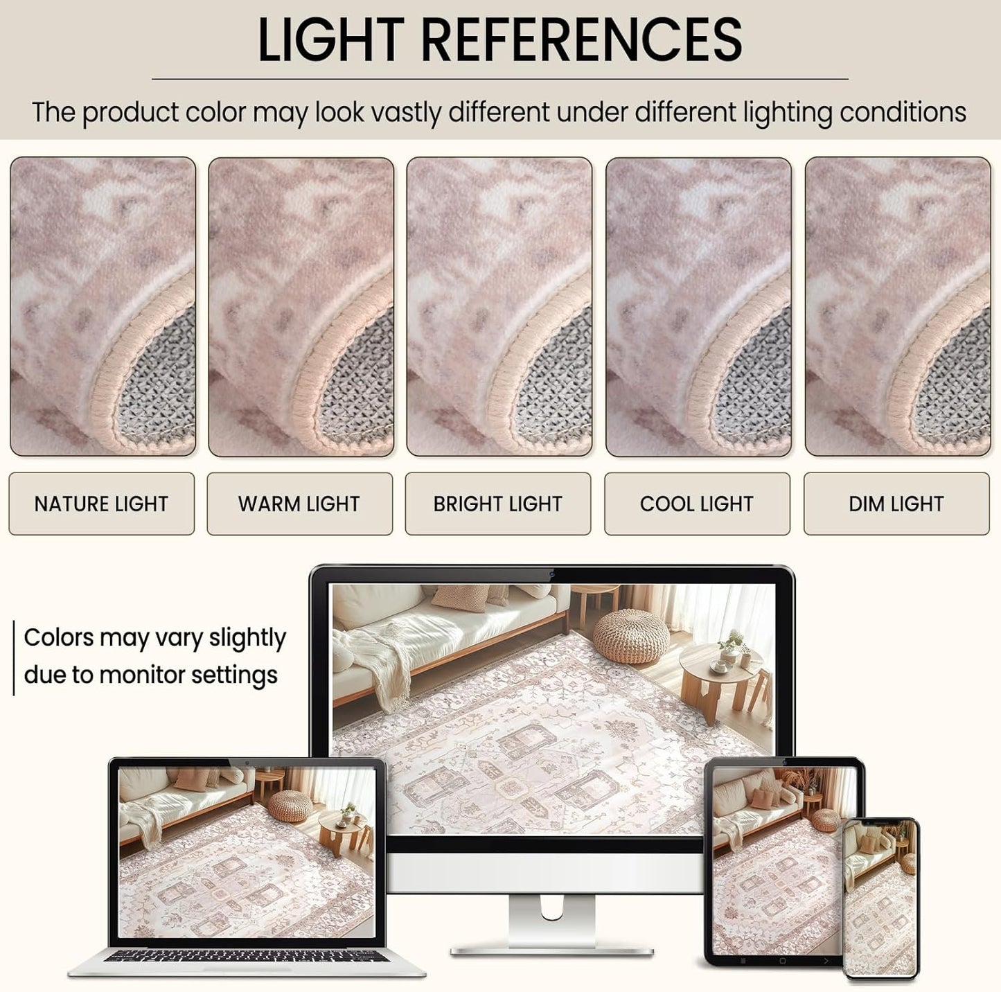 Washable 9x12 Area Rugs, Rugs for Living Room, Low-Pile Water&Stain Resistant Carpet Vintage Distressed Printed Non-Slip Carpet for Bedroom Bathroom Kitchen-Pink