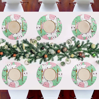 Green and Peach Unique Pattern Natural placemats Round Reversible placemats placemats Fabric Washable Farmhouse Decor placemats Waterproof Place mat 6 Set placemats for Plastic 15.4x15.4in