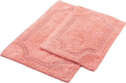 voyzz home Set of 2 Reversible Bath Rug 20x32 inch -17x24 inch | 100% Cotton Hand Tufted Soft & Absorbent Bath Mat|Washable Quick Dry Shaggy Shower Mat | Non-Slip Mordern Bathroom Decor | Peach…