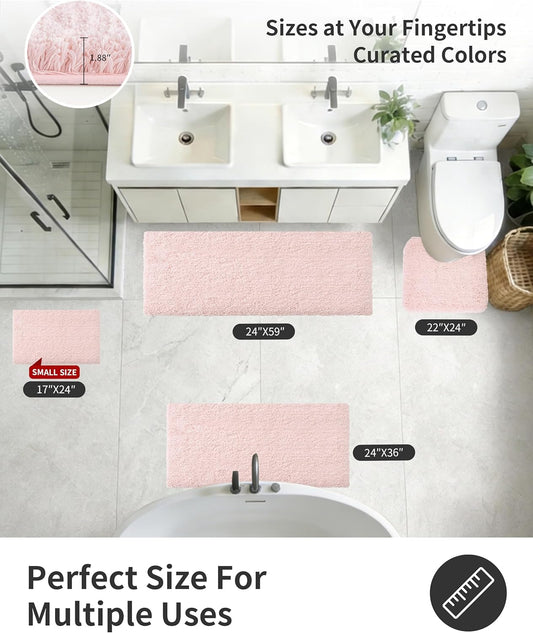 ILANGO Pink Bathroom Rugs 24" × 17" Non Slip & Super Absorbent Extra Thick Soft, Washable Bath Mat for Floor, Non Shedding Microfiber Plush Holiday Bath Rug with Rubber for Shower Sink