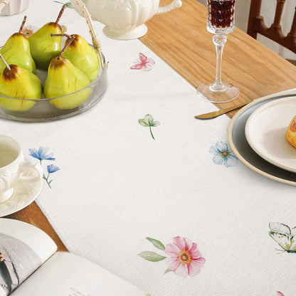 Bonhause Spring Floral Table Runner 13x72 Inch Pink Blue Flowers Green Leaves Butterflies Seasonal Summer Kitchen Dinning Table Decoration for Indoor Outdoor Home Party Decor