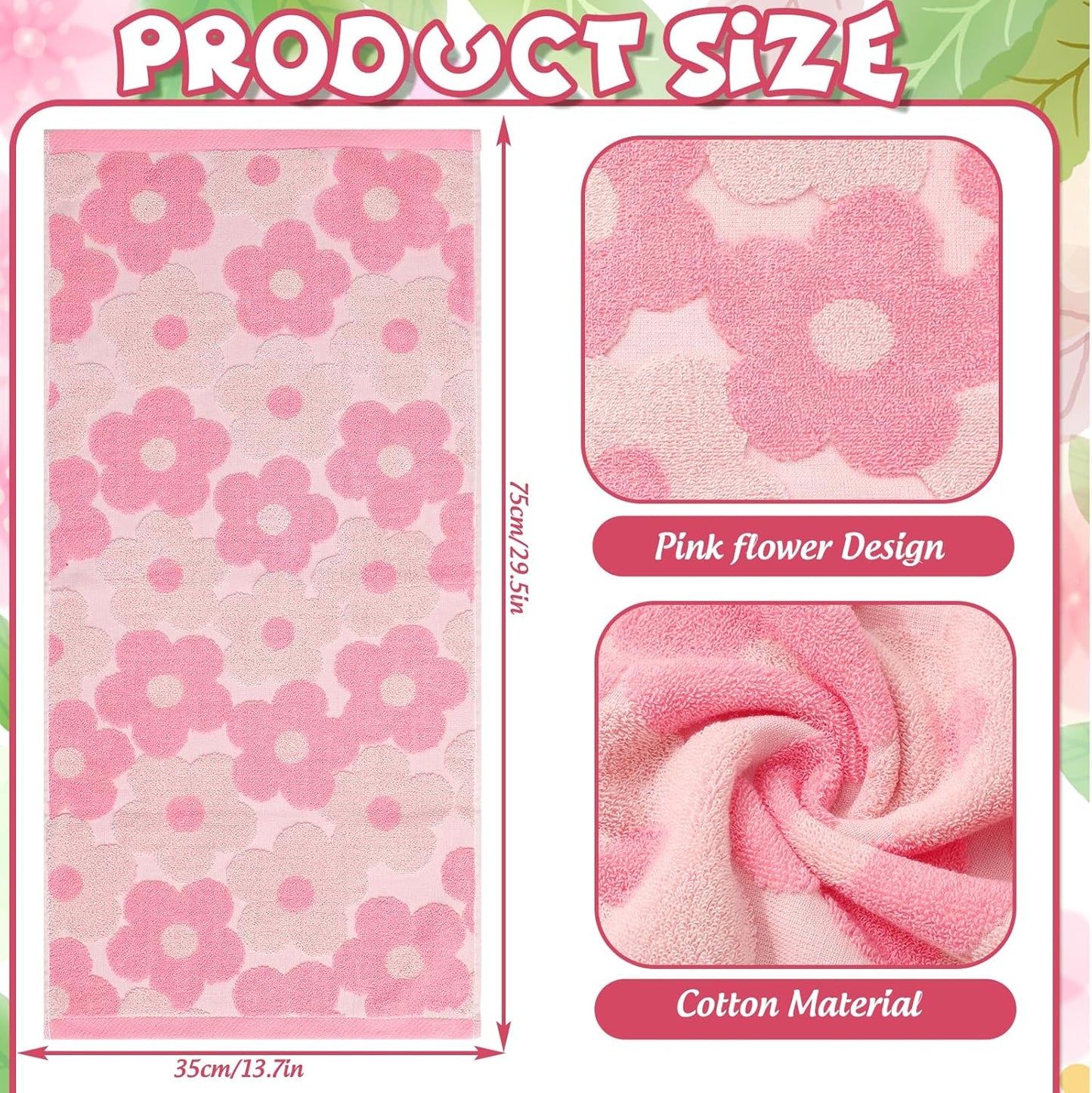 FYSUIMU 2 Pcs Pink Floral Hand Towels 3D Jacquard Cotton Bath Towel Spring Flower Absorbent Dish Towels for Housewarming Home Kitchen Bathroom Decor Gift Set, 29.5 x 13.7 Inch