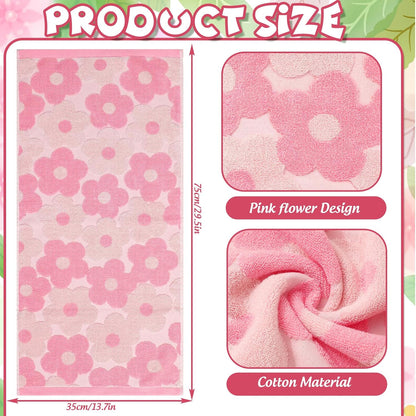FYSUIMU 2 Pcs Pink Floral Hand Towels 3D Jacquard Cotton Bath Towel Spring Flower Absorbent Dish Towels for Housewarming Home Kitchen Bathroom Decor Gift Set, 29.5 x 13.7 Inch