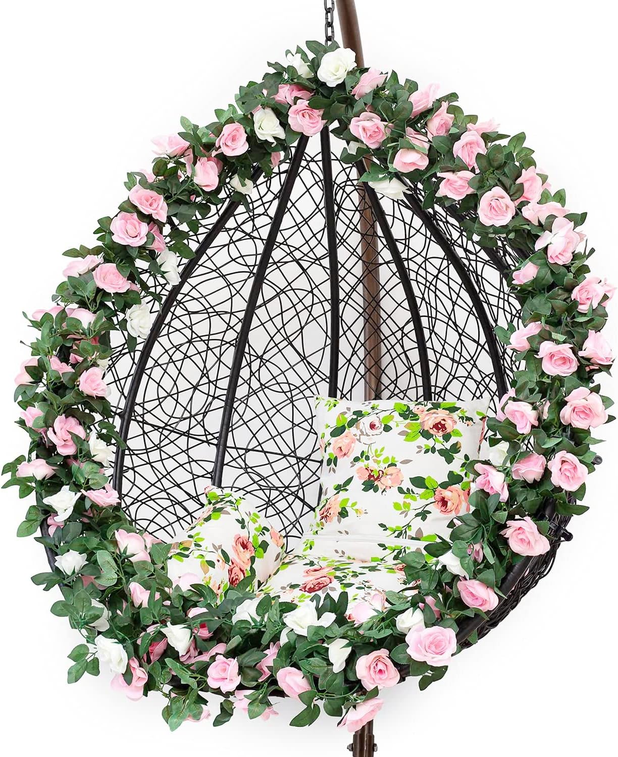 2 Pack Artificial Pink Rose Garland Vine - Total 16FT Silk Fake Blush Pink Rose Flower Hanging Vine for Wedding Arch Home Wall Decor Valentine's Day Mother's Day Baby Shower Party