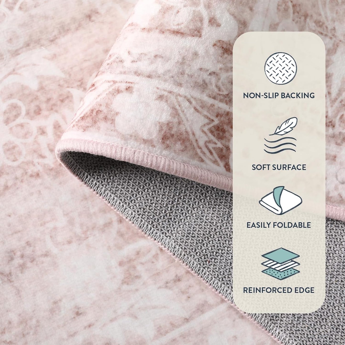 Lahome Pink Rugs for Bedroom Girls,Cute Nursery Rug Boho Area Rugs 5x7,Floral Living Room Rug Carpet Ultra-Thin Soft Washable, Kids Rugs for Playroom Baby Room Decor Dorm Aube (Light Pink, 5'X7')