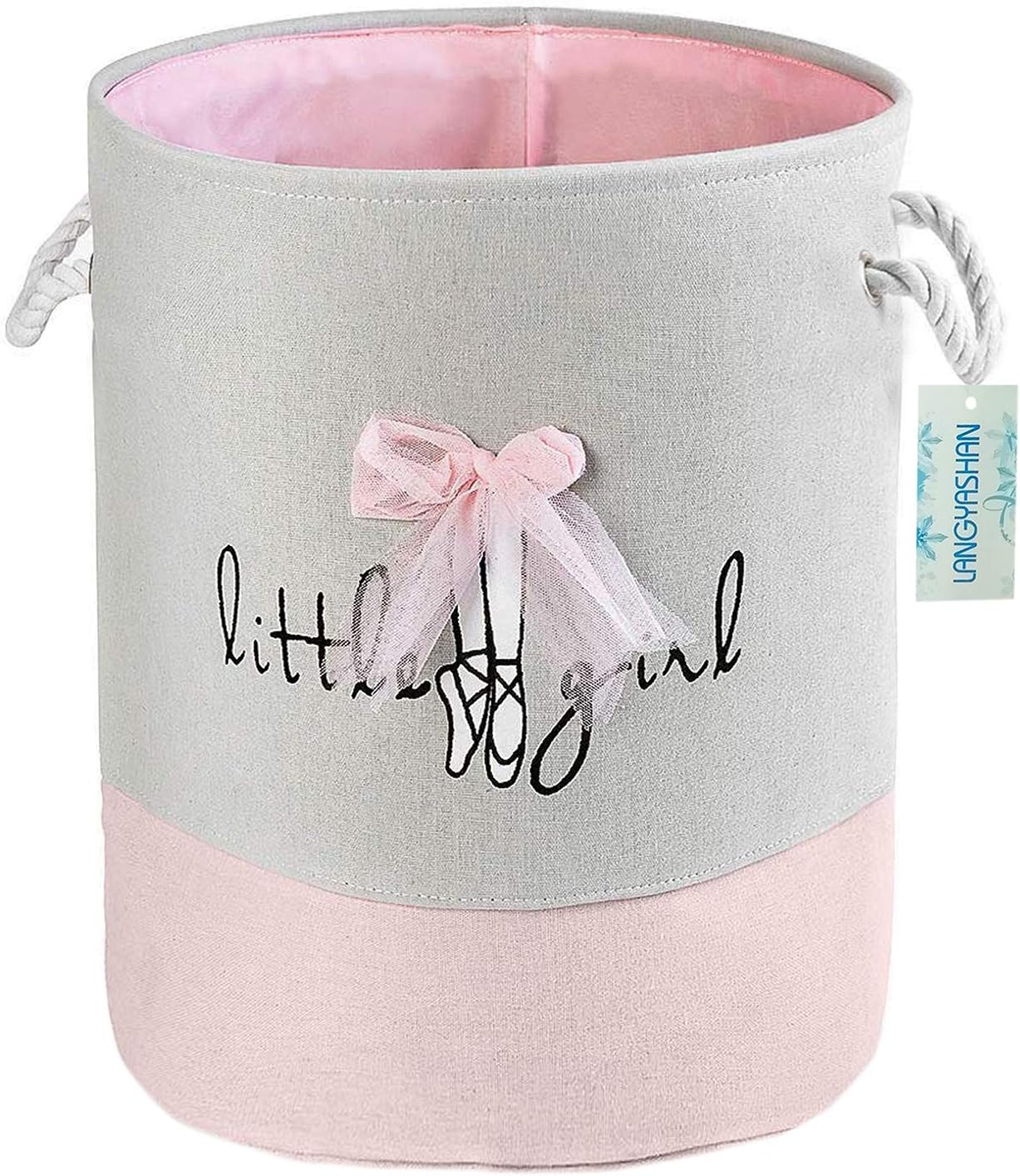 Laundry Basket Canvas Collapsible Organizer Storage Basket for Boys Girls Laundry Hamper Toy Bins Gift Baskets Bedroom Clothes Children Nursery (Pink Lace)