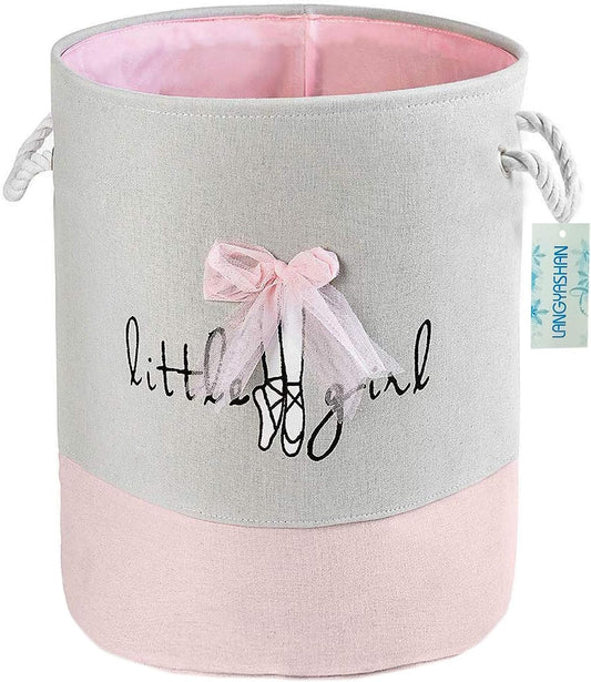 Laundry Basket Canvas Collapsible Organizer Storage Basket for Boys Girls Laundry Hamper Toy Bins Gift Baskets Bedroom Clothes Children Nursery (Pink Lace)