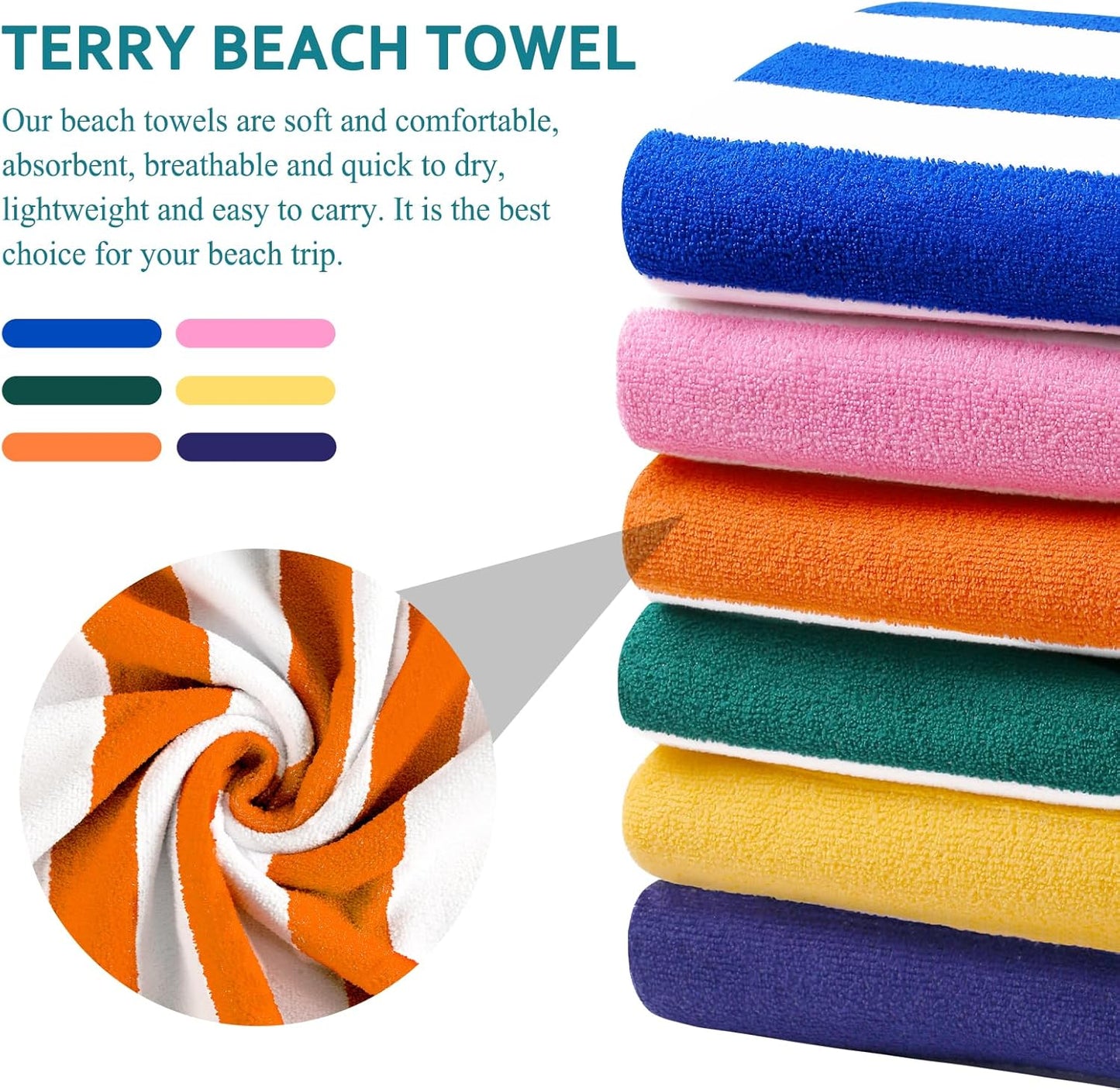 Genovega 6 Packs Oversized 72X40 Inch Stripe Beach Towel Thin Terry Set Extra Large XL Big Clearance Towels Soft Swim Pool Travel Accessories Essentials Camping Adults Men Women Gift Pink