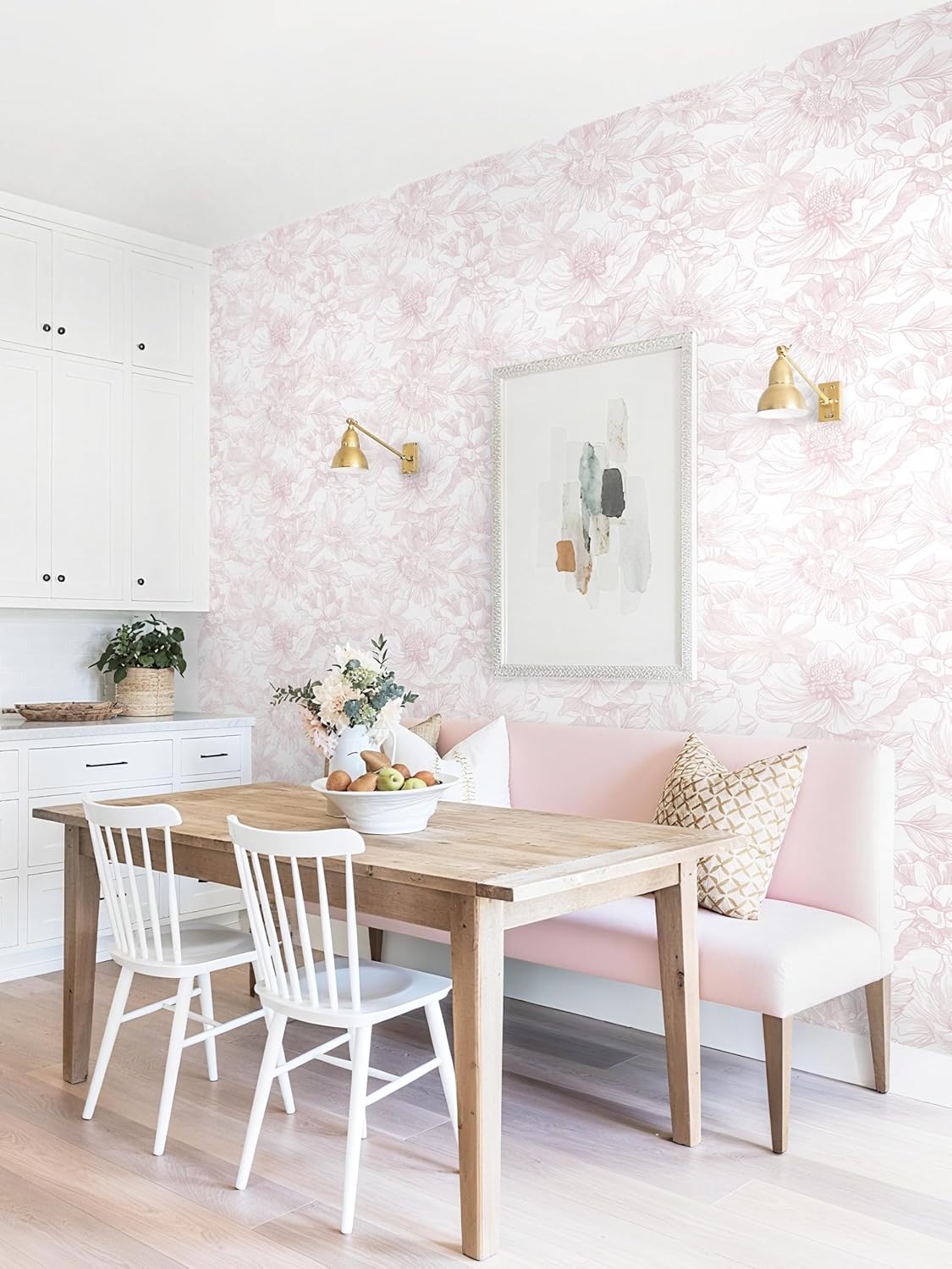 Dimoon 78.7"x17.3" Peel and Stick Wallpaper Floral Contact Paper Boho White Pink Flower Wallpaper Removable Wall Paper Self Adhesive Modern Contactpaper for Cabinets Drawers Bedroom Thicken Vinyl