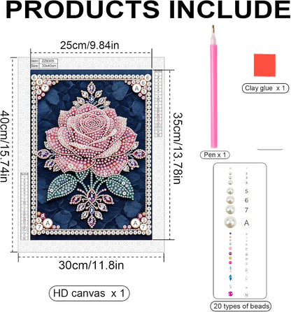 LAKEQUILL Pink Roses Special Shaped 5D DIY Partial Drill Pearl Dots Gem Art Kits 11.81x15.74inch Pearl Paintings Gem Art for Adults Beginners Home Decor (Pink Roses)