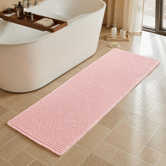 Triohero Waffle Runner Bath Mat - Long Bathroom Rugs Non Slip Washable, Ultra Soft Super Absorbent Quick Dry Boho Farmhouse Bathroom Decor, 24" x 72", Light Peachy Pink