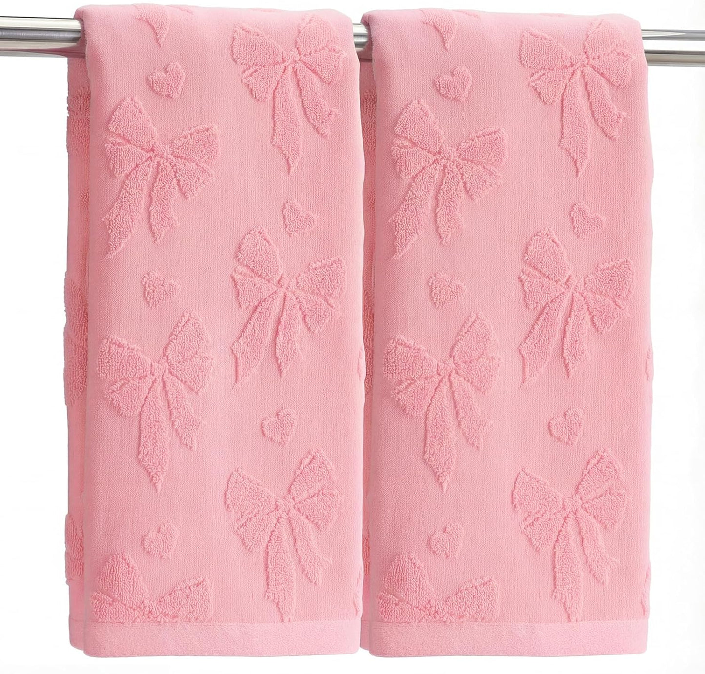 2pcs Pink Bow Hand Towels for Bathroom Pink Cotton Jacquard Kitchen Bath Hand Towels Set Decorative Weave Cute 3D Kitchen Dish Towel Reversible Soft Absorbent Bathroom Towel Home Decor Gift