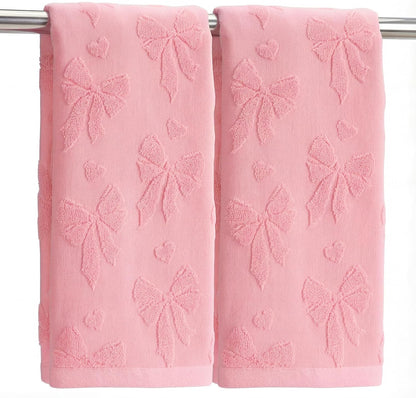 2pcs Pink Bow Hand Towels for Bathroom Pink Cotton Jacquard Kitchen Bath Hand Towels Set Decorative Weave Cute 3D Kitchen Dish Towel Reversible Soft Absorbent Bathroom Towel Home Decor Gift