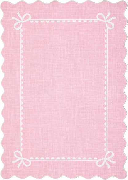GarveeHome Scalloped Bow Rug for Living Room, Solid Pink Rug for Dorm, Washable Rugs 5x7 Soft Low Pile Non Slip Scalloped Rugs for Nursery College Bedroom Decor Kids Room Playroom